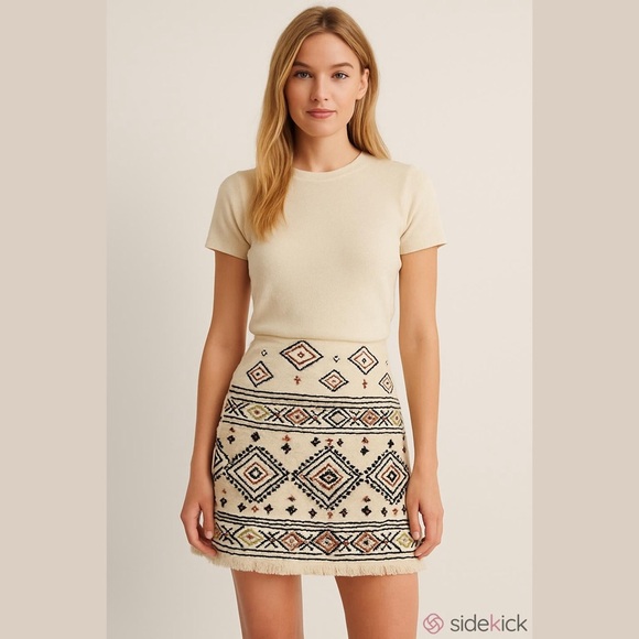 Cream Embroidered Mini Skirt - Picture 2 of 2